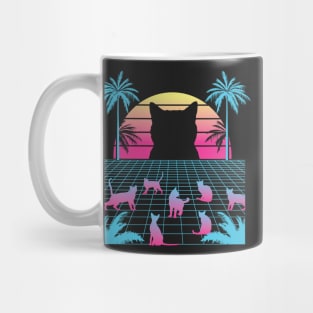 cat wave, vaporwave, cat palm, cat beach, cat retro Mug